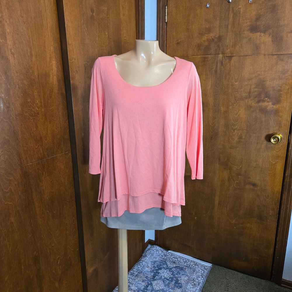 Pure Jill Womens‎ Elliptical Layered Top Size Medium Peach Coral Split Back